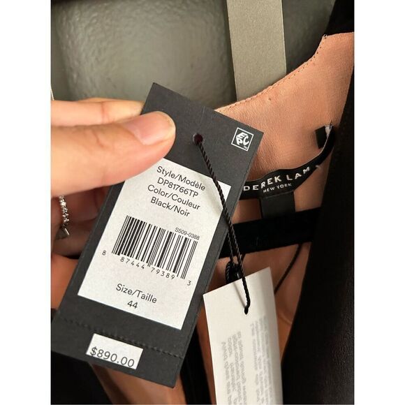 NWT Derek Lam black and blush pink silk top top with side rushing Size 8 - Picture 2 of 5